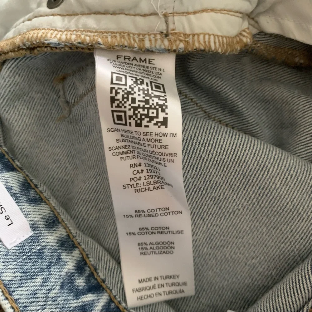 FRAME Le Slouch Bermuda Shorts Raw Hem Button Fly Blue Denim Size 23 NWT